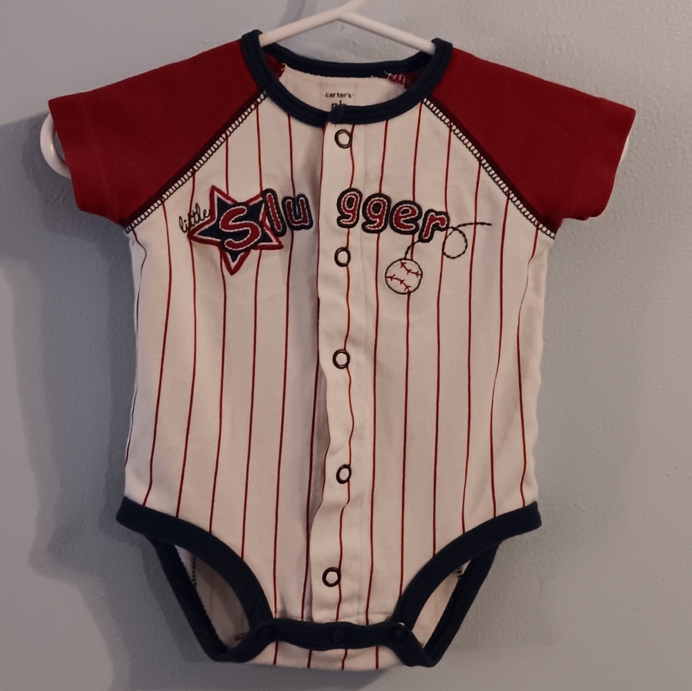 Carter's Red White Little Slugger Baseball Onesie NB